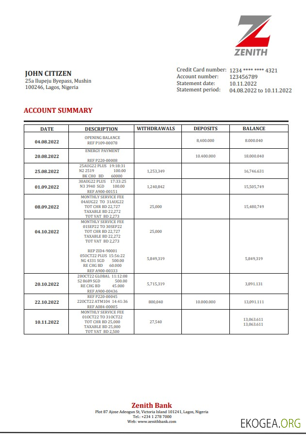 Déclaration de la Zenith Bank du Nigéria